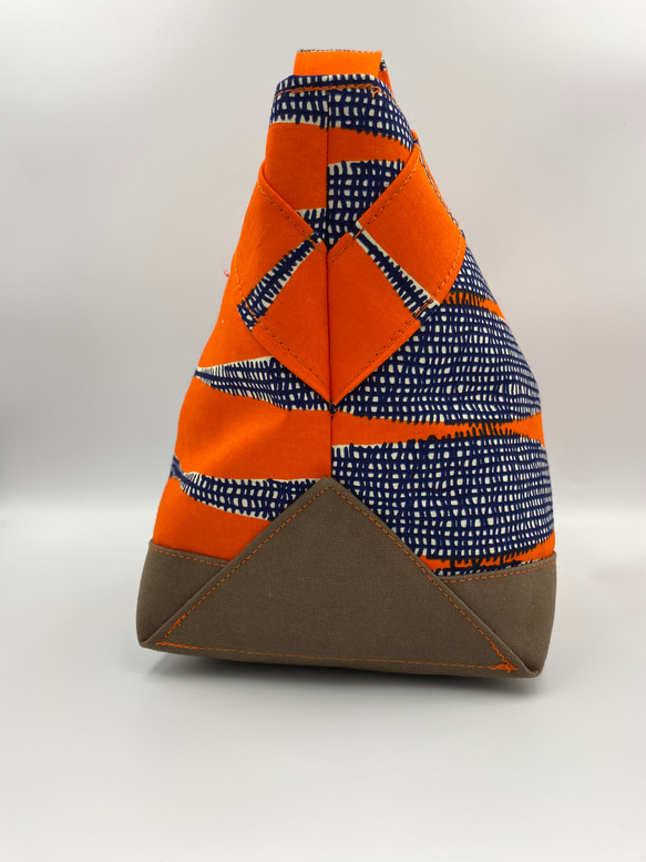 [受注製作] [再販] アフリカ布のミニトートバッグ  ペン柄オレンジ 5枚目の画像