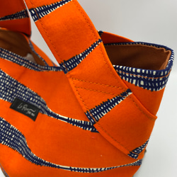[受注製作] [再販] アフリカ布のミニトートバッグ  ペン柄オレンジ 3枚目の画像