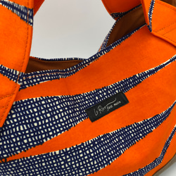 [受注製作] [再販] アフリカ布のミニトートバッグ  ペン柄オレンジ 4枚目の画像