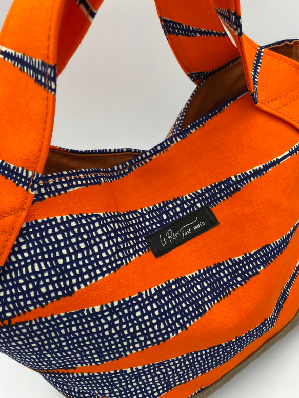 [受注製作] [再販] アフリカ布のミニトートバッグ  ペン柄オレンジ 4枚目の画像