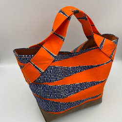 [受注製作] [再販] アフリカ布のミニトートバッグ  ペン柄オレンジ 2枚目の画像