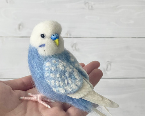 羊毛フェルトのセキセイインコ オパーリン ブルー【オーダーメイド