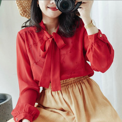 真っ赤なホット刺繍肌に浸透するロマンチックな情熱ShaoZhangアンティークスピニングシャツブラウストップヴィンテージ 6枚目の画像