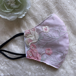 【新作】ライトピンク&クリーム✴︎お散歩刺繍レースマスク✴︎3サイズ 3枚目の画像
