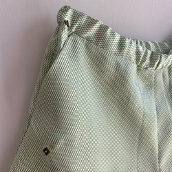 着物リメイク 洗える着物　ショートキャミソールとウエストゴムのショートパンツのセットアップ　グリーンダイヤ柄 2枚目の画像