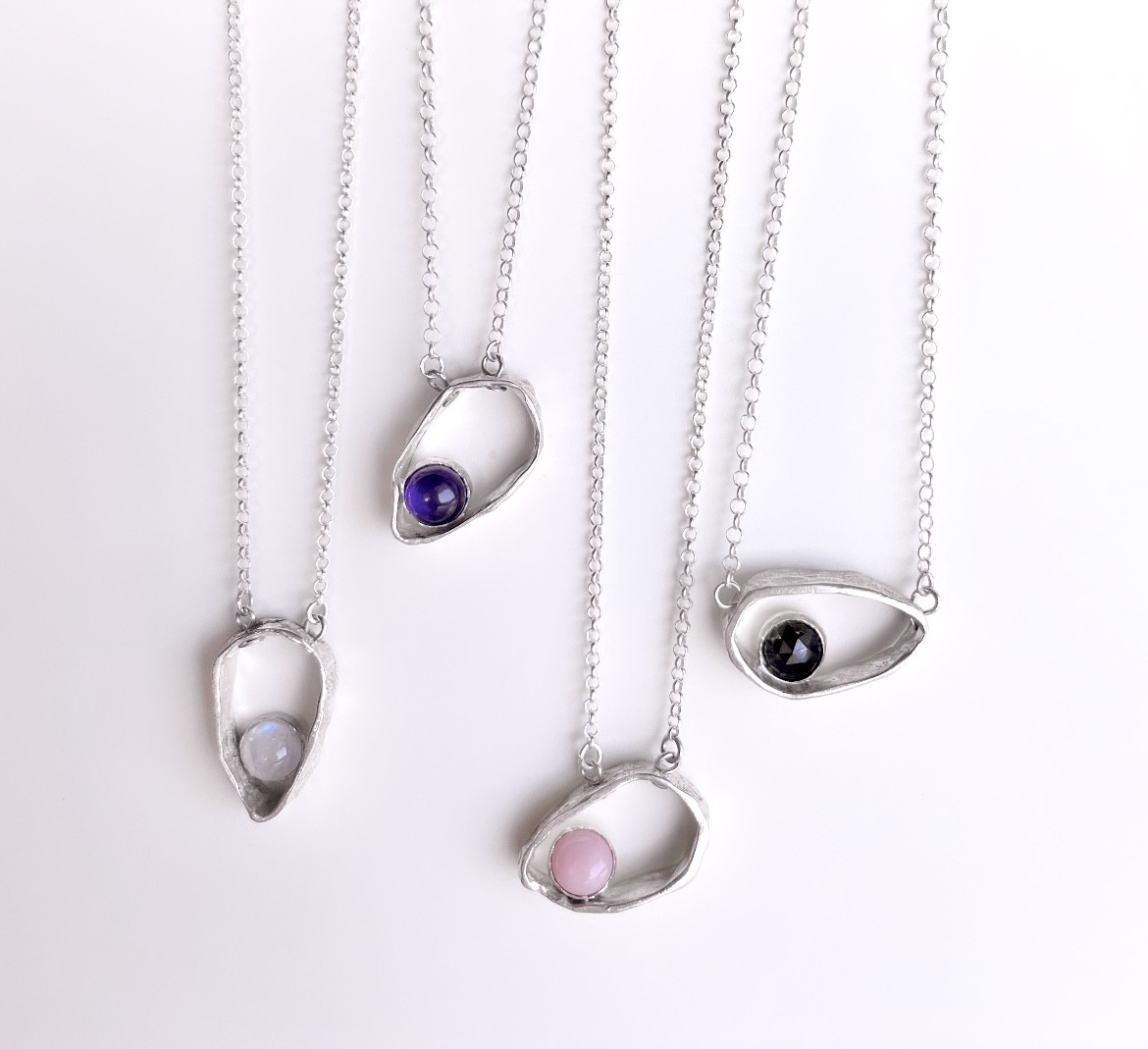 SV925 和紙テクスチャーネックレス with 4種の天然石 ミニマリストネックレス