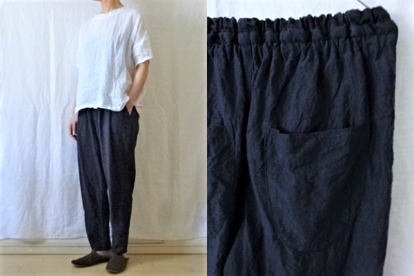 【受注制作】4色展開/味わい40リネン　タックテーパードeasyパンツ