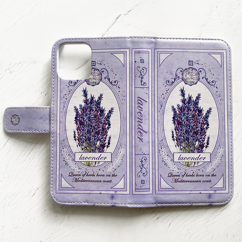 収納付きラベンダーiPhoneケース 架空の洋書