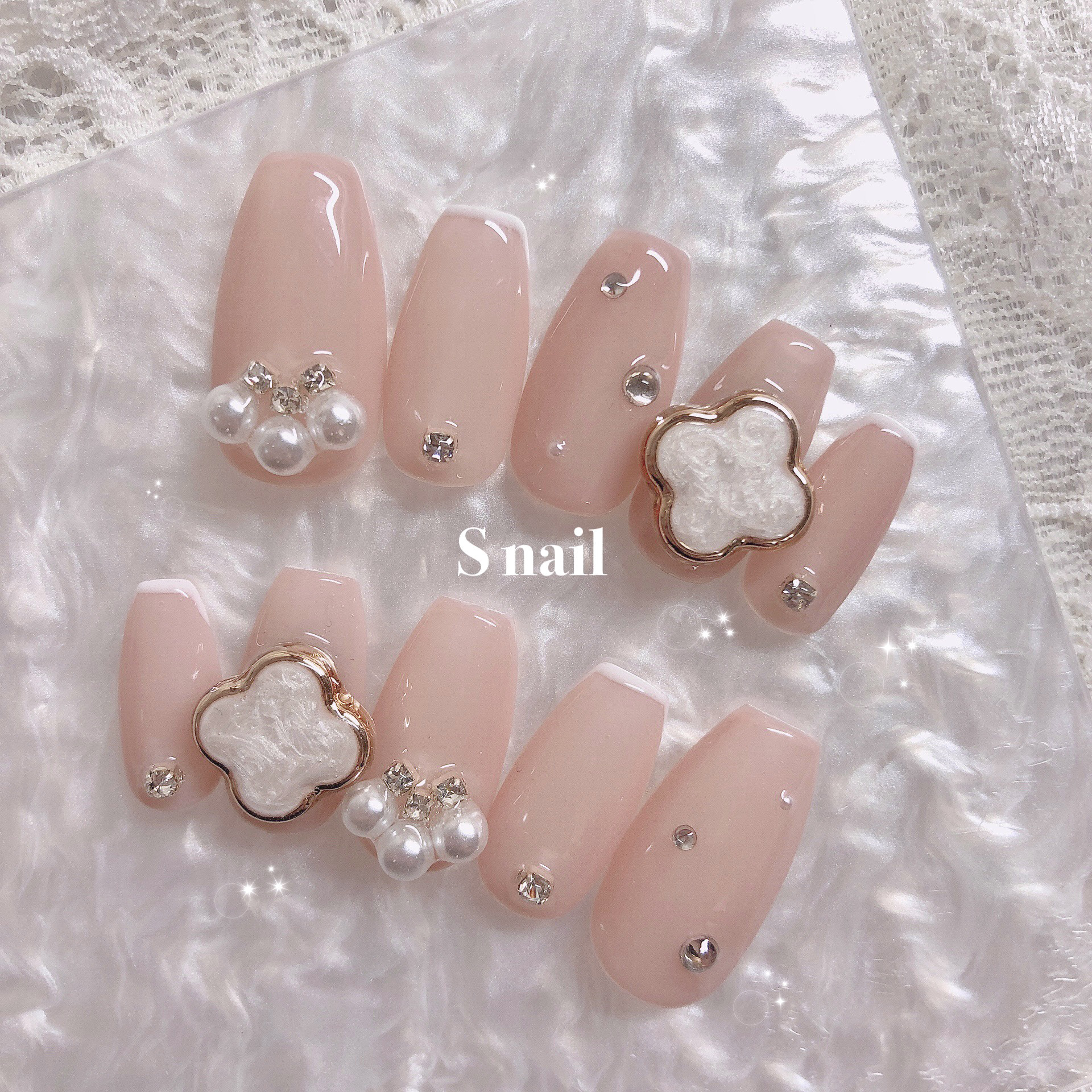 ネイルチップ ワンホン フラワー パール ワンホン パステルピンク パールフラワーネイル♡ ネイルチップ