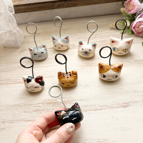 にゃんこカードスタンド 【1個売り】/陶器製 写真立て メモスタンド 猫