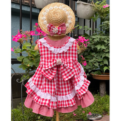 ハンドメイド子供服 前掛けエプロン付き ギンガムチェックワンピース hm481-502main.jpg