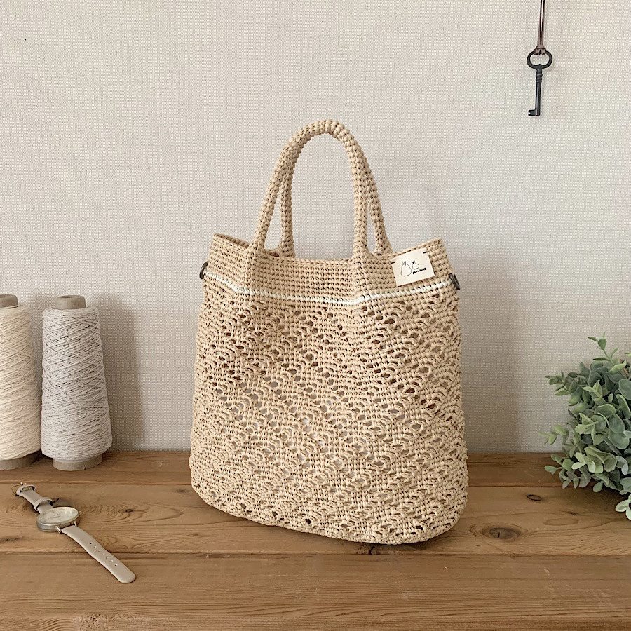 ダイヤ柄かごバッグ：ナチュラル