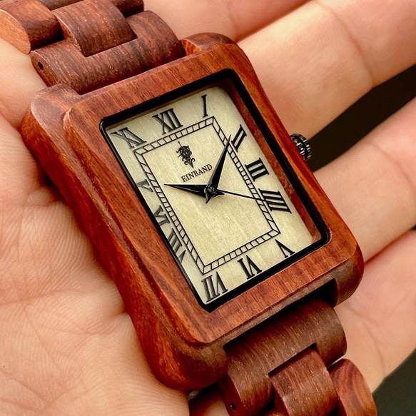 【木製腕時計】EINBAND Licht 四角 木の時計 オシャレ アンティーク ウッド ウォッチ【44×34mm】 9枚目の画像