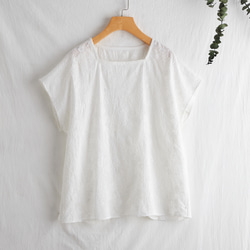 大人の夏服　立体的な刺繍ブラウス　フレンチスリーブ　コットンブラウス220602-1 6枚目の画像