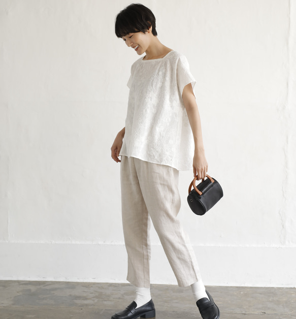 大人の夏服　立体的な刺繍ブラウス　フレンチスリーブ　コットンブラウス220602-1 5枚目の画像