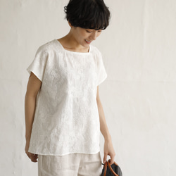 大人の夏服　立体的な刺繍ブラウス　フレンチスリーブ　コットンブラウス220602-1 3枚目の画像