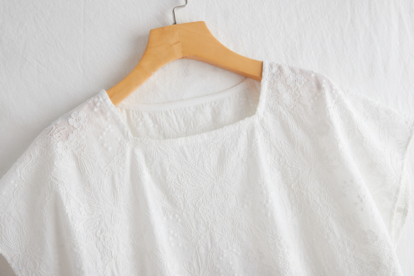 大人の夏服　立体的な刺繍ブラウス　フレンチスリーブ　コットンブラウス220602-1 7枚目の画像