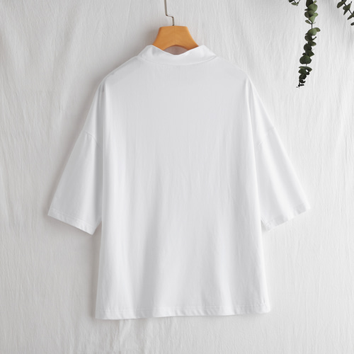 気付けば手に取る コットンカットソー ボトルネック7分袖Tシャツ