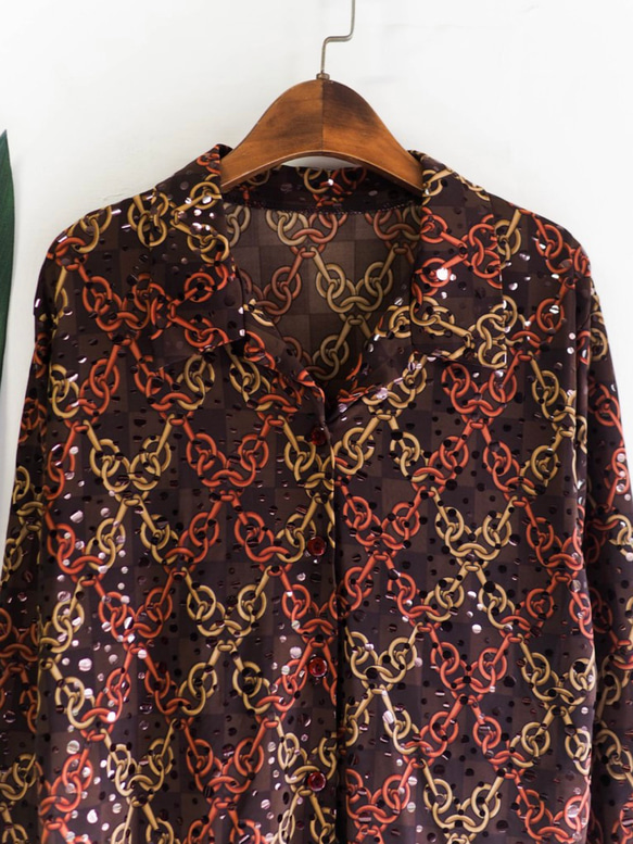 咖褐鎖鏈閃亮週末迪士可派對 古董襯衫罩 衫上衣 shirt vintage 第8張的照片
