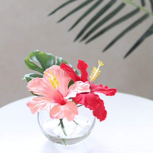 花　アートフラワーブーケ　アートフラワー　花　立体　ハイビスカス　ウリズン ウェディングブーケ カラフル ハイビスカス ハワイ 沖縄 結婚式