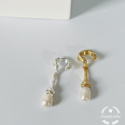 2色展開　艶消し　バックパール　　雫　ear cuff　イヤーカフ　イヤカフ　シルバー　ゴールド 8枚目の画像