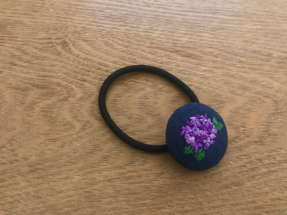 【限定1点】紫陽花一輪_刺繍ヘアゴム 5枚目の画像