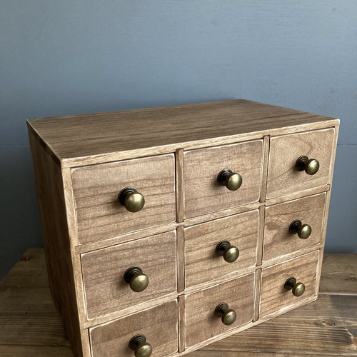 アンティーク調　リビングチェスト　タンス　たんす　チェスト　引き出し　ドロワー ヴィンテージ風 nineドロワー チェスト 薬箪笥風 抽斗 小引き出し