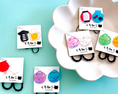 夏季限定)夏祭りモチーフ ミニヘアゴム【2個セット】ヘアアクセサリー