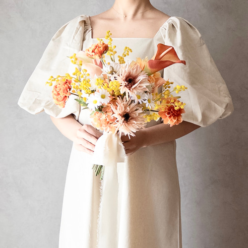 ミモザとガーベラのウェディングブーケ・ブートニア/アーティ  