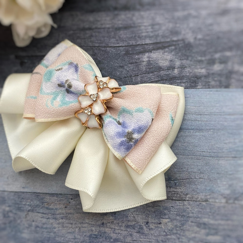 フリルが可愛い♡花柄リボン×サテンリボンのミニフレアヘアアクセ