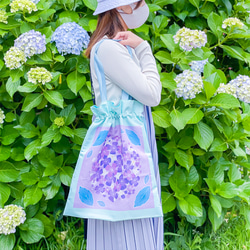 紫陽花の巾着バッグ 1枚目の画像
