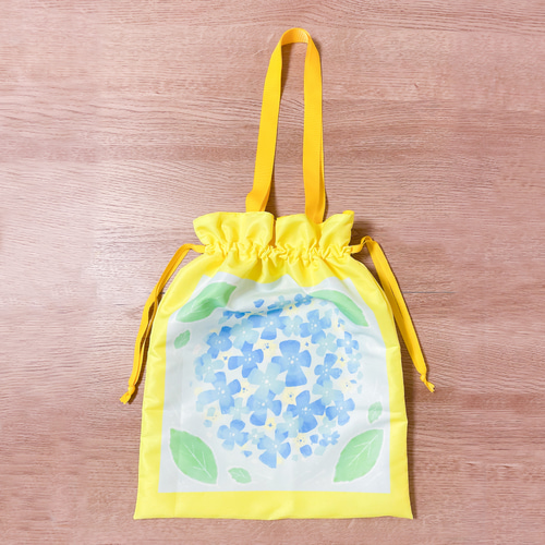 紫陽花の巾着バッグ 巾着バッグ たまにはどこかへ 通販 14077973