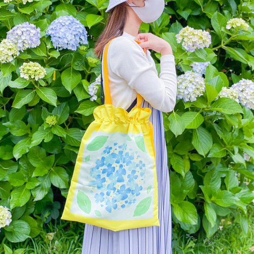 紫陽花の巾着バッグ 巾着バッグ たまにはどこかへ 通販 14077973