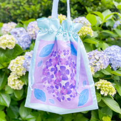 紫陽花の巾着バッグ 3枚目の画像