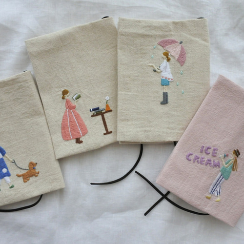 アイスクリームと女の子 刺繍 文庫本 ブックカバー ブックカバー ざっ