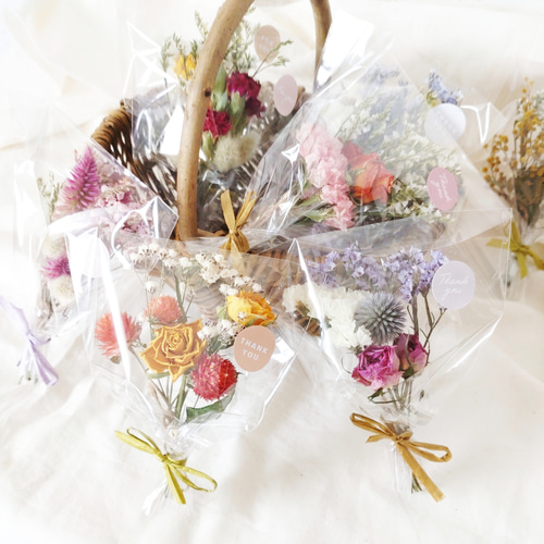♡かなshopページ♡ドライフラワーラッピングブーケ×4束♡ 花束ラッピング＊miniミニドライフラワーブーケ＊ギフト ドライ