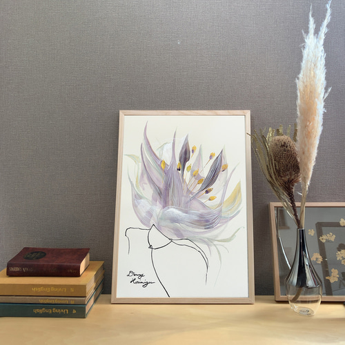 紫色の花 【原画/A3サイズ】 インテリアアート イラスト DENNY