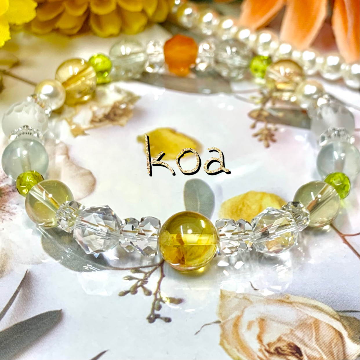 【くんく】天然琥珀バルティックアンバーのゴムブレスレット エネルギーのお掃除屋さん〜バルティックアンバー 天然石琥珀 グリーン