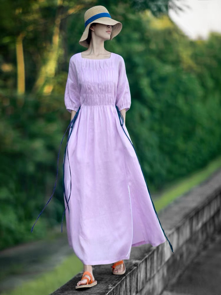 文芸綿麻のワンピース