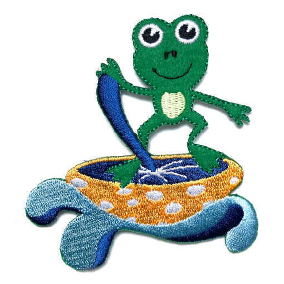 Sale*アップリケワッペン きのこサーフィンのカエル UI  W-2152　フロッグ蛙サーファー 2枚目の画像
