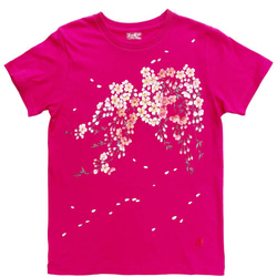 着物風　手染め京友禅Tシャツ　桜　ピンク 3枚目の画像