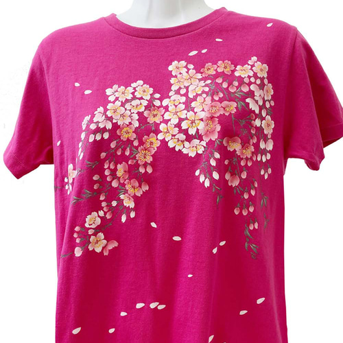 着物風 手染め京友禅Tシャツ 桜 ピンク Tシャツ 和っT KYOTO