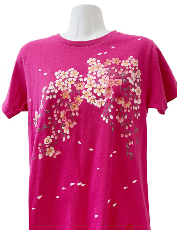 着物風　手染め京友禅Tシャツ　桜　ピンク 2枚目の画像