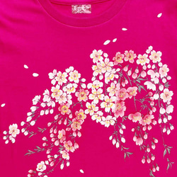 着物風　手染め京友禅Tシャツ　桜　ピンク 4枚目の画像