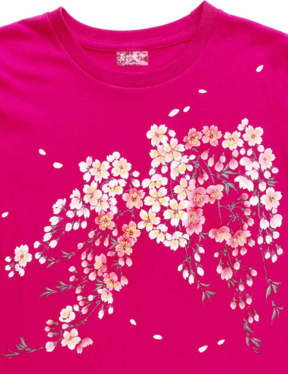 着物風　手染め京友禅Tシャツ　桜　ピンク 4枚目の画像