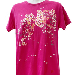 着物風　手染め京友禅Tシャツ　桜　ピンク 1枚目の画像