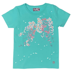 着物風　手染め京友禅Tシャツ桜,　ミントグリーン 4枚目の画像