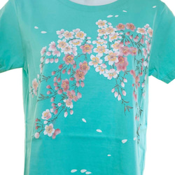 着物風　手染め京友禅Tシャツ桜,　ミントグリーン 2枚目の画像