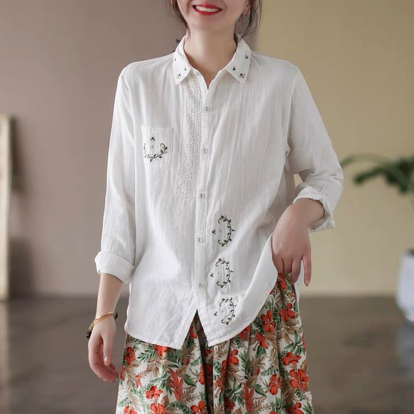 白 シャツ 白ブラウス 長袖シャツ バンドカラーシャツ スタンドカラー