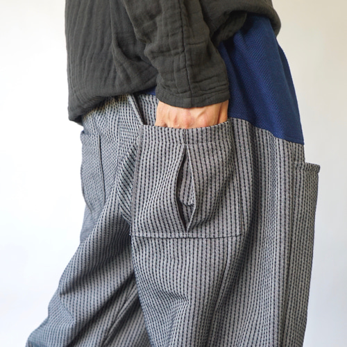 ちょうちんパンツ/グレー/三河木綿刺し子織り キュロット・ワイド